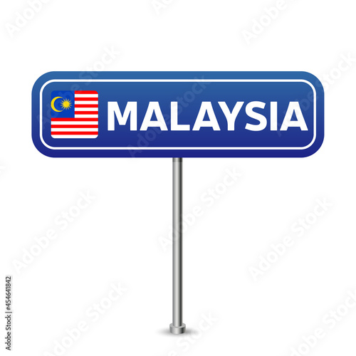 malaysia road sign. National flag with country name on blue road traffic signs board design vector illustration.