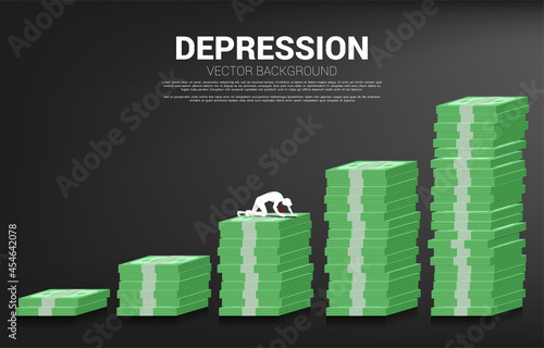 silhouette of businessman crawling on banknote graph. Concept for depression business in work.