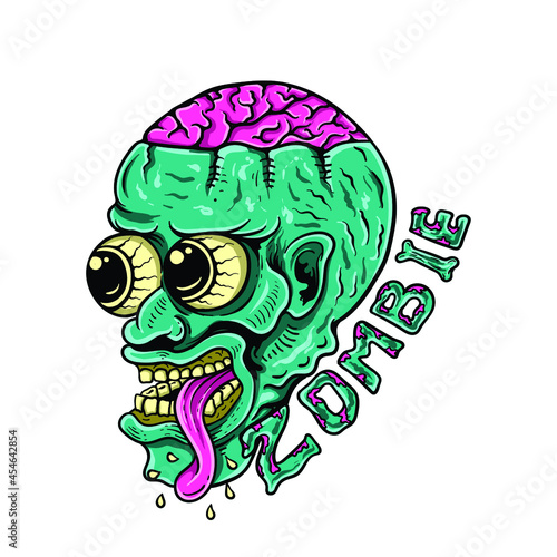 t shirt design Severed zombie head. Vector clip art. Halloween illustrationline art 