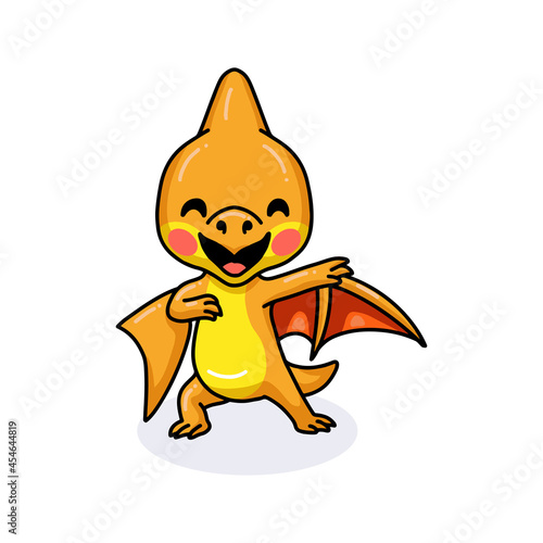 Cute little pterodactyl dinosaur cartoon dancing