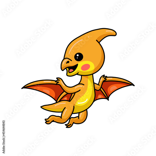 Cute little pterodactyl dinosaur cartoon flying