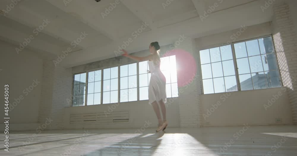 Slender attractive caucasian girl dancing ballet. Young talented choreographer practicing dance moves. Beautiful ballerina demonstrating her skills 4k footage Slender attractive caucasian girl dancing ballet. Young talented choreographer practicing dance moves. Beautiful ballerina demonstrating her skills 4k footage