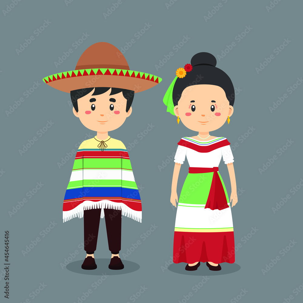 Couple Character Wearing Mexican National Dress