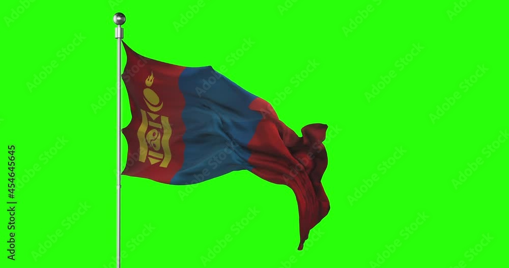 Mongolia national flag waving on green screen. Chroma key animation ...