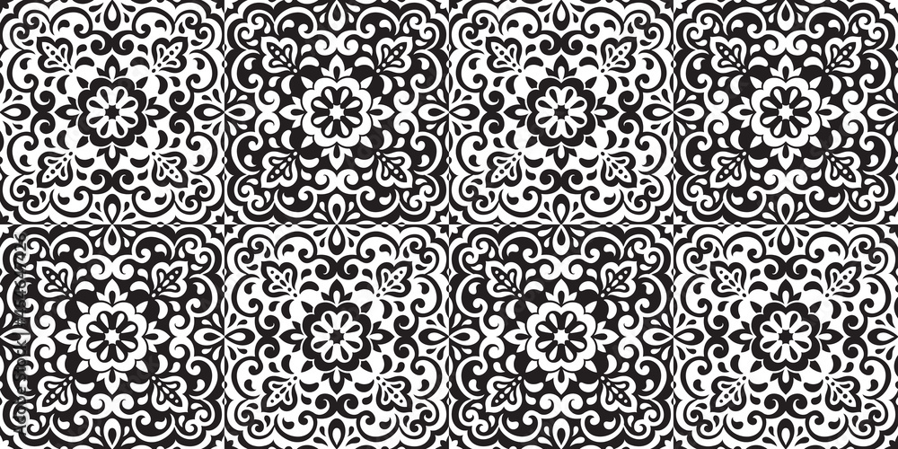 Azulejos ceramic tile design. Talavera tracery motif. Unique creative endless fill swatch. Portuguese, Spanish, Mexican, Brazilian folklore ornament. Ethnic style vector hand drawn seamless pattern. Azulejos ceramic tile design. Talavera tracery motif. Unique creative endless fill swatch. Portuguese, Spanish, Mexican, Brazilian folklore ornament. Ethnic style vector hand drawn seamless pattern.