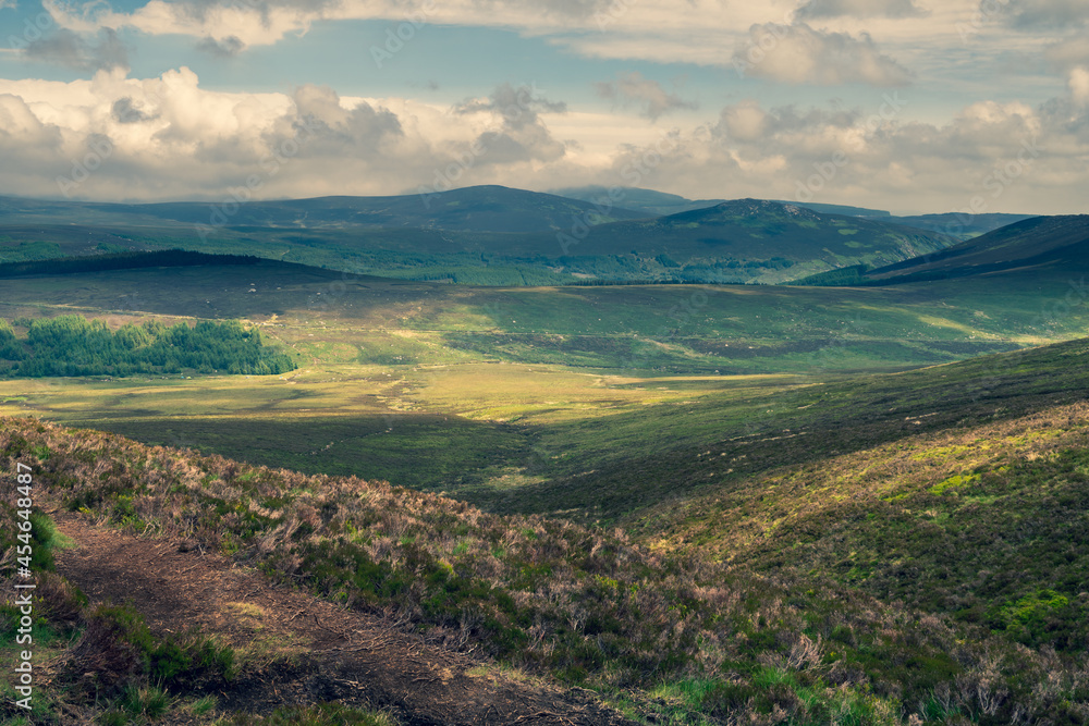 Moody Ireland nature.. Tonelagee hill view from the top. Amazing mountainous landscape in Wicklow, Ireland.