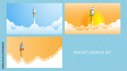 Business start up concept, startup business project, financial planning concept with rocket launch vector illustration, 