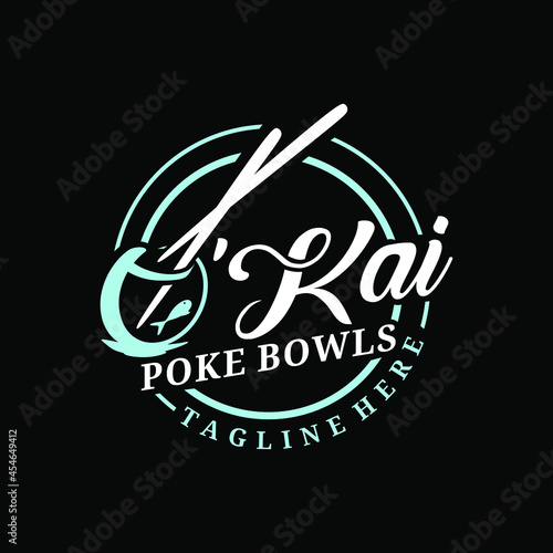 o'kai poke bowls food fish restaurant with stamp vintage logo design vector 