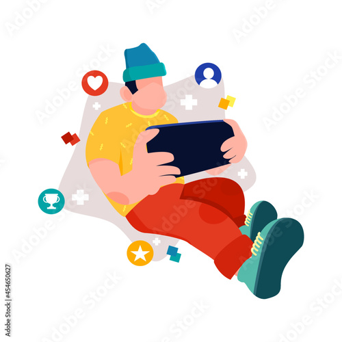 young gamer playing game on his smartphone