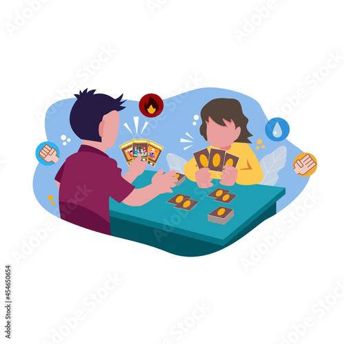 two kids playing trading card games