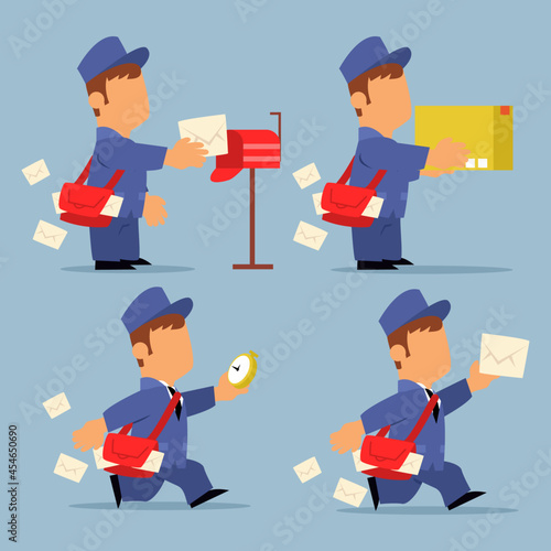 set of postman or mailman sending mail and package
