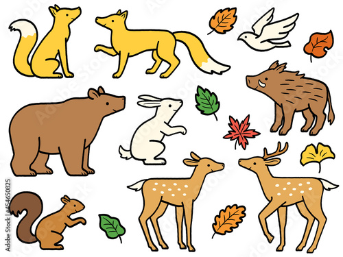 森の動物達の手描き風イラスト