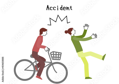 Illustration of a traffic accident between a bicycle and a pedestrian (white background, vector, cut out)