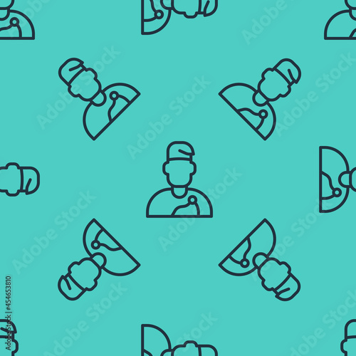 Black line Wizard warlock icon isolated seamless pattern on green background. Vector