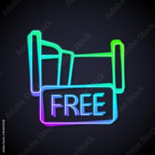 Glowing neon line Free overnight stay house icon isolated on black background. Vector