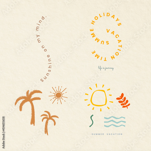 Summer vacation colorful badges vector t-shirt print design elements collection