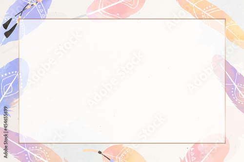 Watercolor feather frame vector Boho style