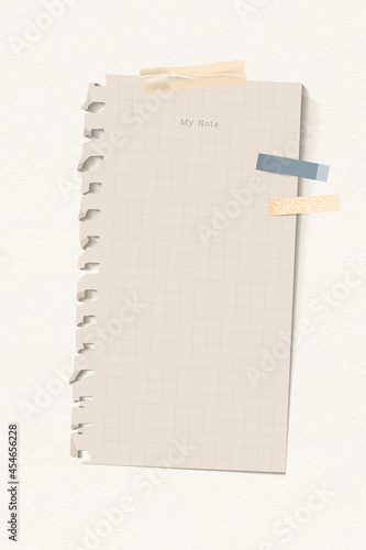 Fotografija Ripped beige grid note paper template vector