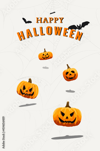 Happy Halloween background with Jack O'Lantern and bat elements