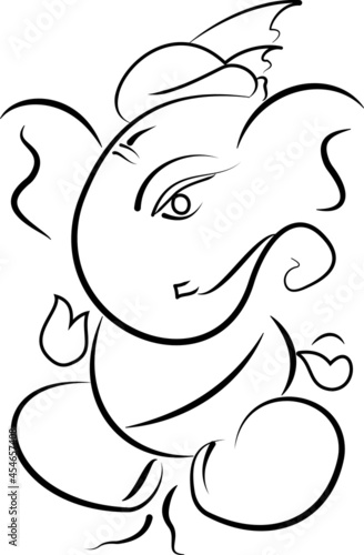 Line art of Ganesh side face Black line graphic