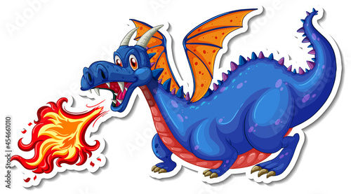 Dragon blowing fire cartoon character sticker