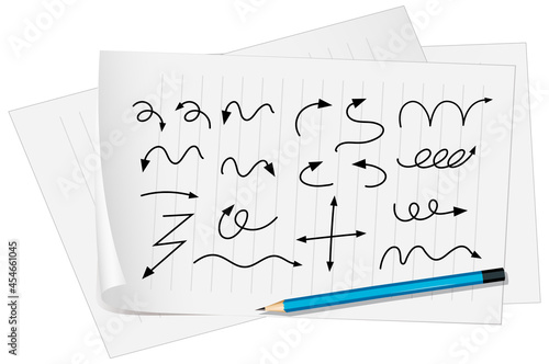 Different types of hand drawn curved arrows on paper