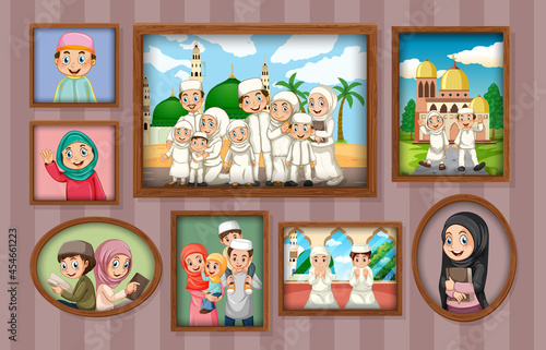 Family photo frames hanging on the wall