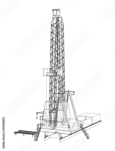 Oil rig. Vector rendering of 3d. Wire-frame style