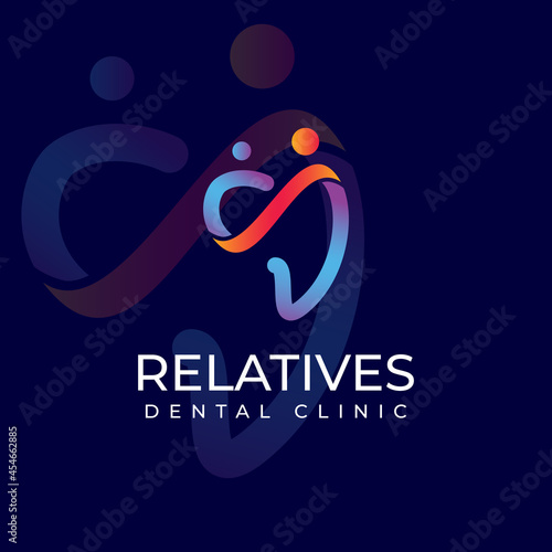 relatives dental clinic, abstract mom and son with tooth ribbon vector