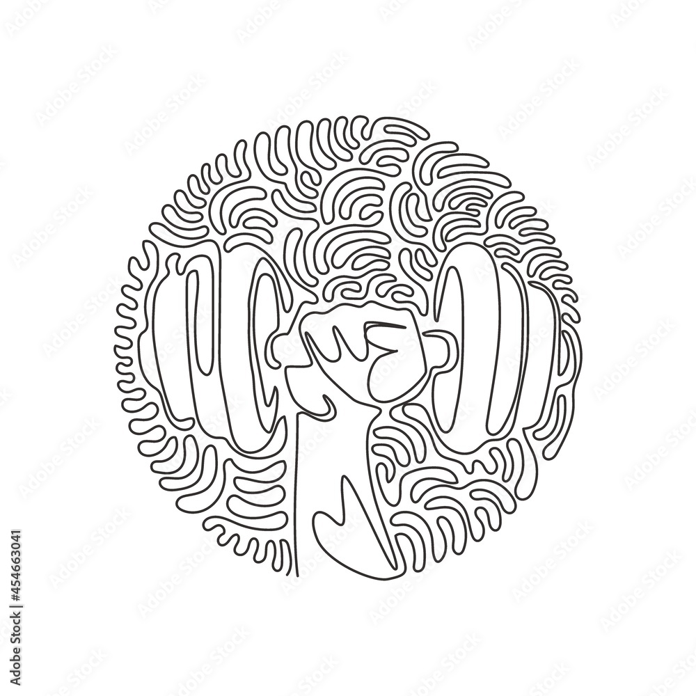 Continuous one line drawing athletic sportsman arm holding dumbbell. Fitness workout. Barbell