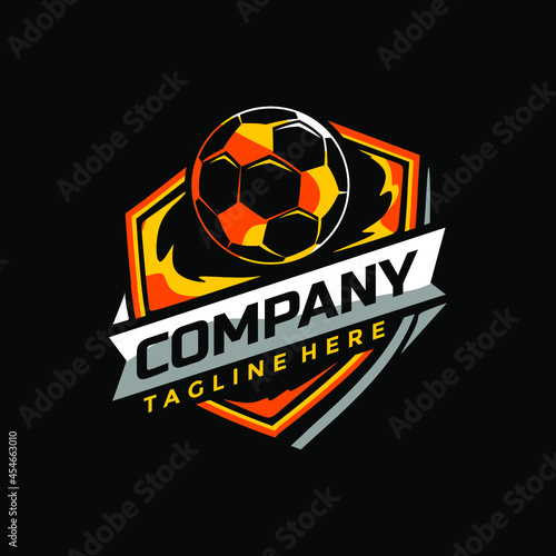 soccer ball football championship with shield logo design vector 