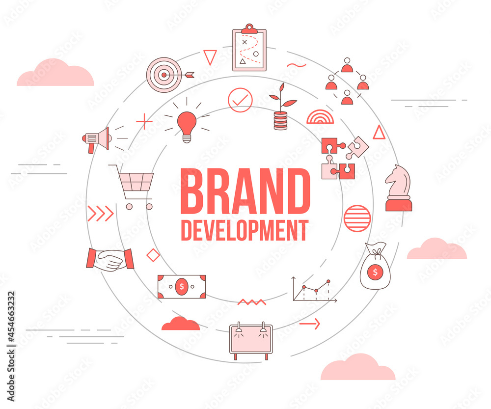 brand development concept with icon set template banner and circle round shape