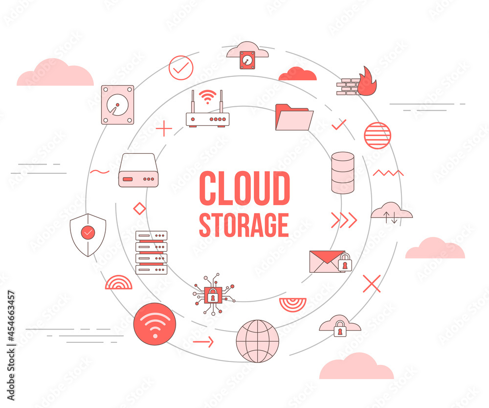 cloud storage concept with icon set template banner and circle round shape