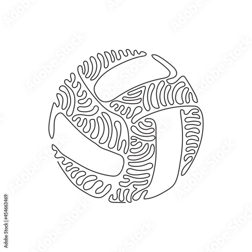 Continuous one line drawing leather volleyball icon or logo. Volleyball ball sports activity play competition tournament. Swirl curl style concept. Single line draw design vector graphic illustration