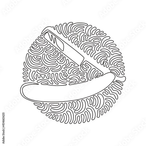 Continuous one line drawing Shaving razor. Realistic illustration of straight razor with handle and wet shave razors for men. Swirl curl circle background style. Single line draw design vector graphic