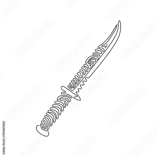 Single one line drawing marine combat knives. Military combat knife, knife of marine corps and U.S. Navy. Swirl curl style. Modern continuous line draw design graphic vector illustration photo