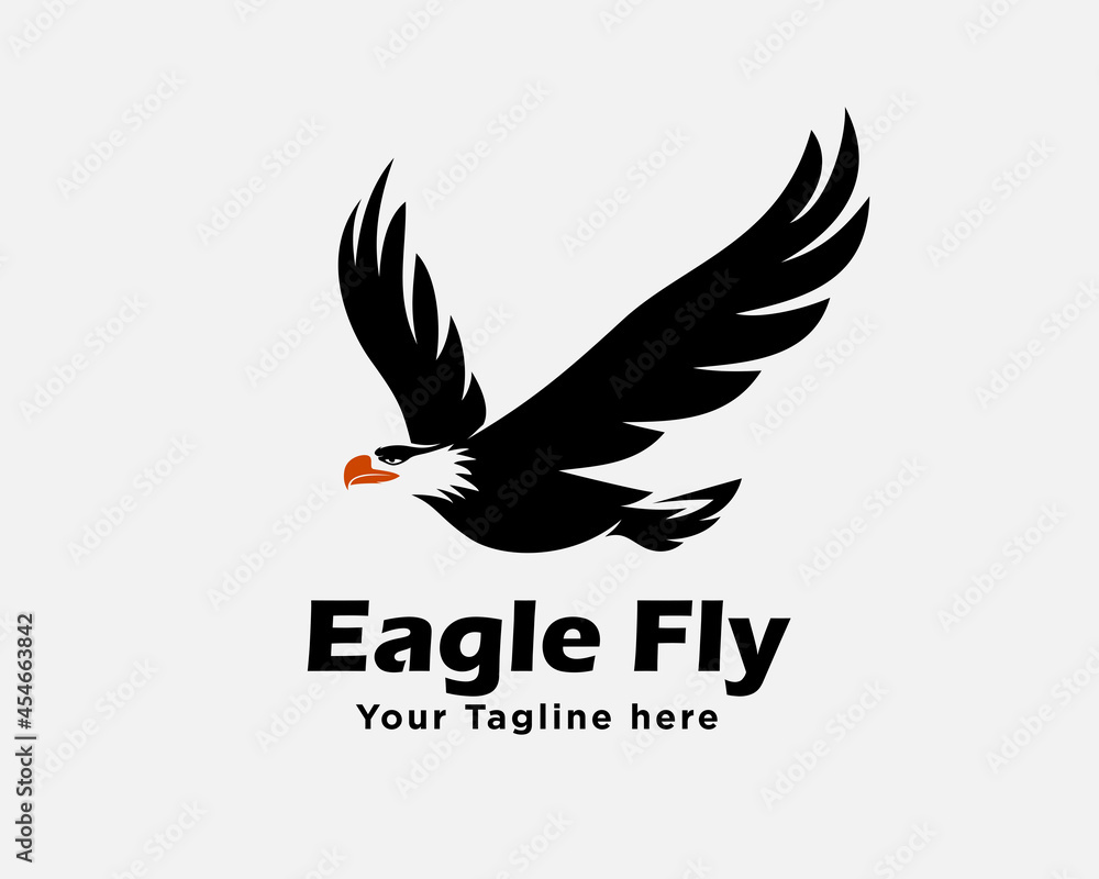Obraz premium silhouette eagle falcon hawk flying moving forward logo template illustration inspiration