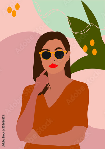 set faces and hair style  fashion concept  woman beauty minimalist  vector illustration of colorful abstract background forest fern eucalyptus