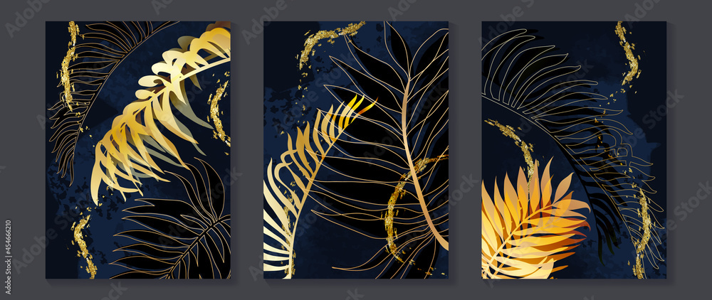 Luxury gold wallpaper. Black and golden background. Tropical leaves wall  art design with dark background 18724931 Vector Art at Vecteezy
