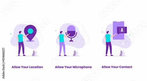 Flat design set of Allow location, microphone, contact. Illustration for websites, landing pages, mobile applications, posters and banners