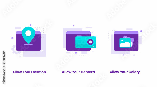 Flat design set of Allow location, camera, gallery. Illustration for websites, landing pages, mobile applications, posters and banners