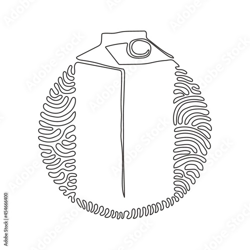 Single one line drawing box of fresh milk cow. Dairy product used in breakfast. Natural milk package. Swirl curl circle background style. Modern continuous line draw design graphic vector illustration