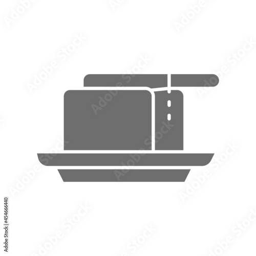 Butter in butterdish with knife grey icon.