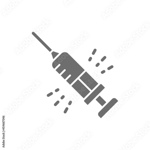 Insulin syringe, medical needle grey icon. Isolated on white background