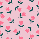 Seamless tulips pattern on pink background.Tulips Wallpapers.flower seamless pattern.