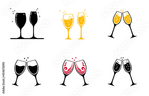 Set icon. Two glasses of wine or other alcohol. Glasses clink together.