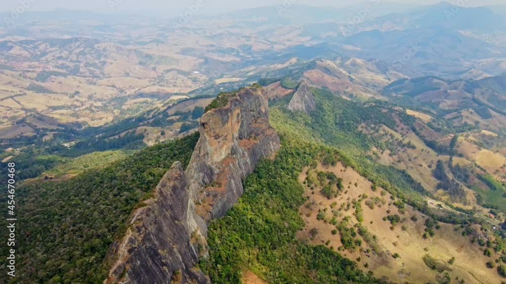 Slow Dolly In Aerial. The Pedra Do Bau rock formation in Brazils natural park The Mantiqueira Mosaic. Wide panoramic views Slow Dolly In Aerial. The Pedra Do Bau rock formation in Brazils natural park The Mantiqueira Mosaic. Wide panoramic views