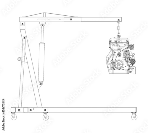 Engine hoist with engine. Vector