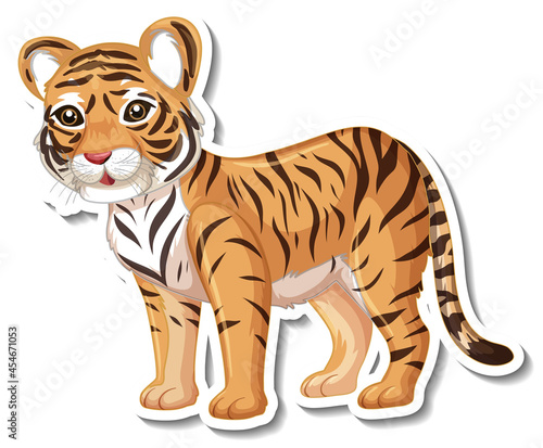 Fototapeta Naklejka Na Ścianę i Meble -  A sticker template of tiger cartoon character