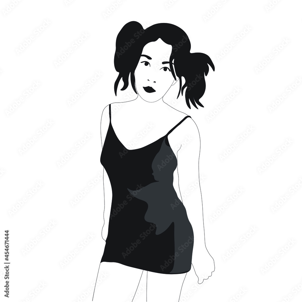 Illustration Woman Black White And Asian Silhouette Cute Vector Cartoon Illustration Woman Black White And Asian Silhouette Cute Vector Cartoon